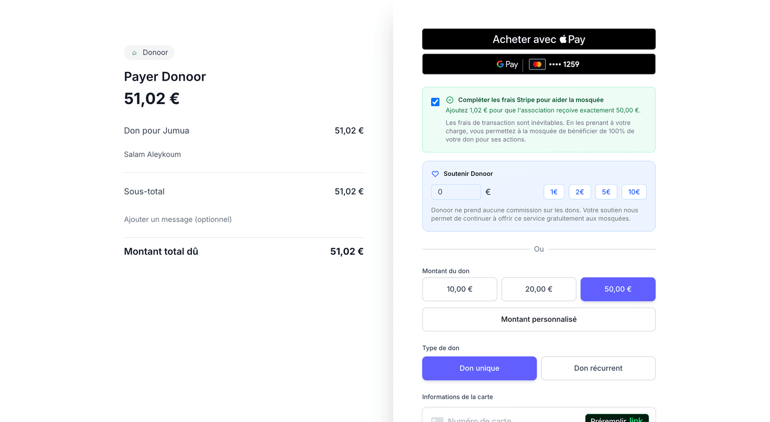 Interface de paiement